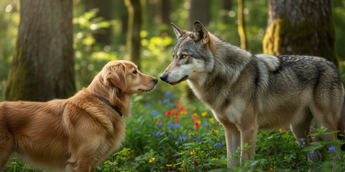 Wolfsbegegnung mit Hund