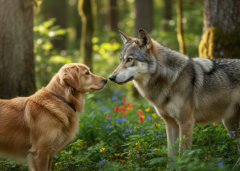 Wolfsbegegnung mit Hund